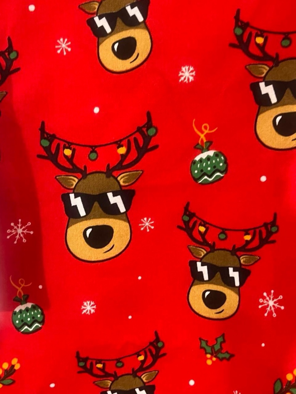 Cactus Red Reindeer Print Short Sleeve Button-Down Shirt